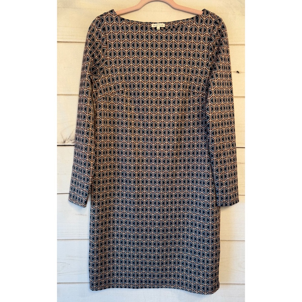 Tom Tailor Womens Geometric Jacquard Long Sleeve Shift Dress Blue Size 36 US 4-6